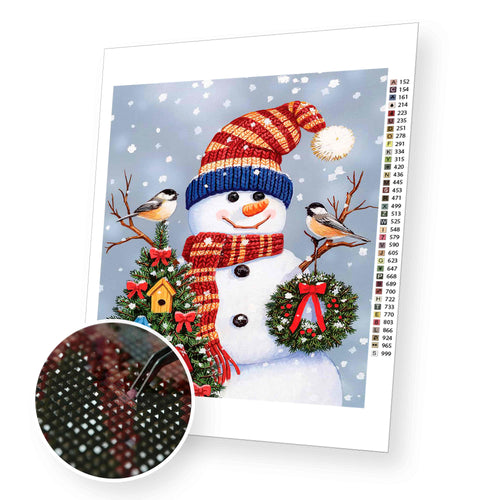 Snowman with Birds premium diamond painting kit for adults