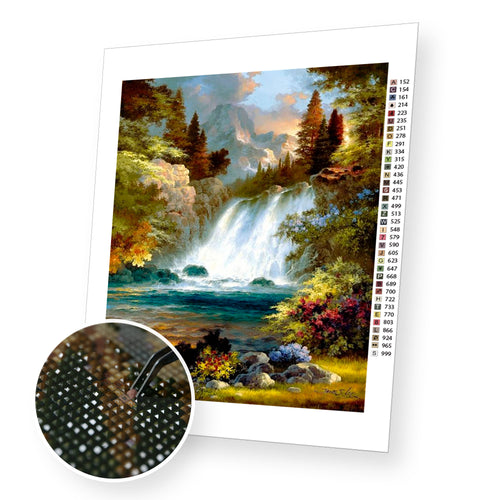 Forest waterfall premium diamond painting kit for adults