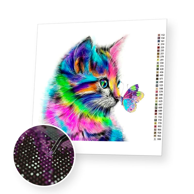 Colorful Cat & Butterfly premium diamond painting kit for adults