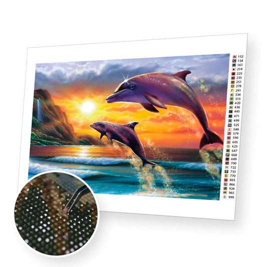 Delfiner ved solnedgang