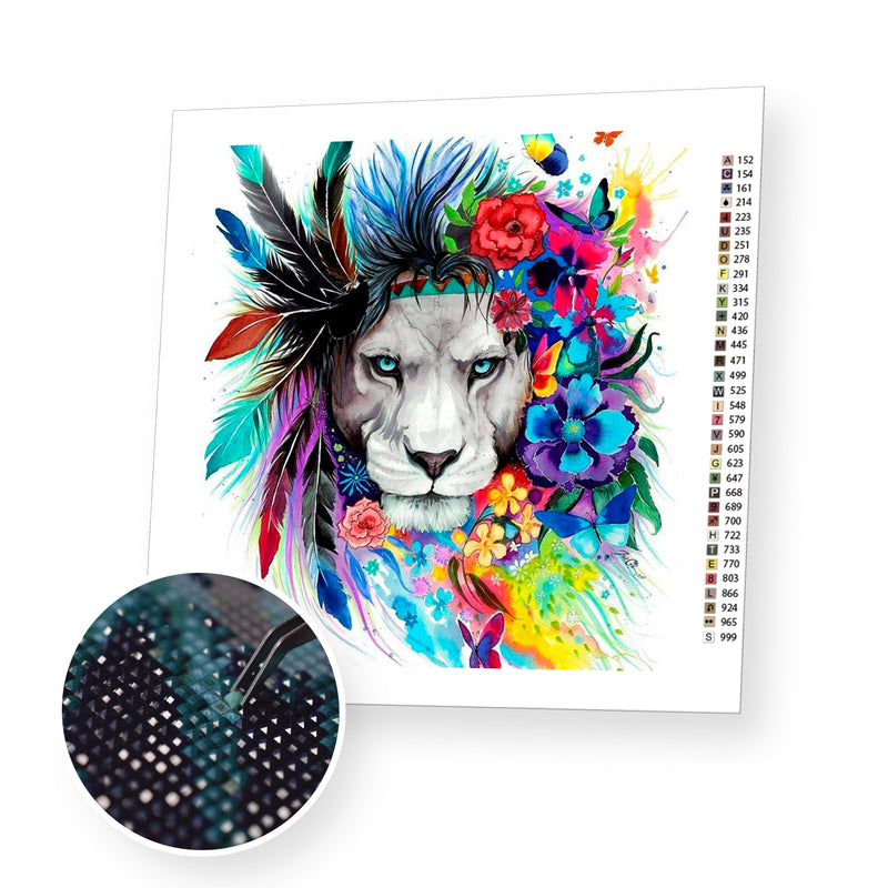 Lion with Flowers premium diamond painting kit for adults