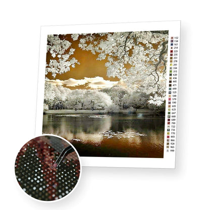 Sakura And Lake premium diamond painting kit for adults